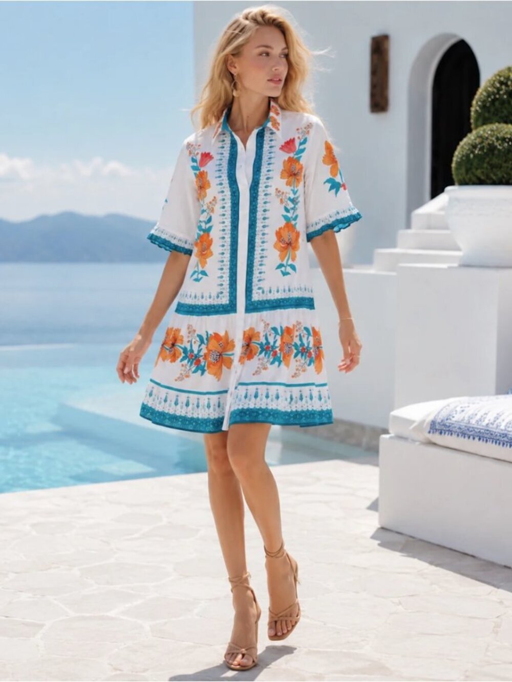 IslaPayal | Lisbon Mini Dress Zinnia Floral White Button Front Size XL - Picture 2 of 13